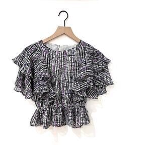 Express Geometric Abstract Ruffle Sleeve Work Peplum Top Size Small